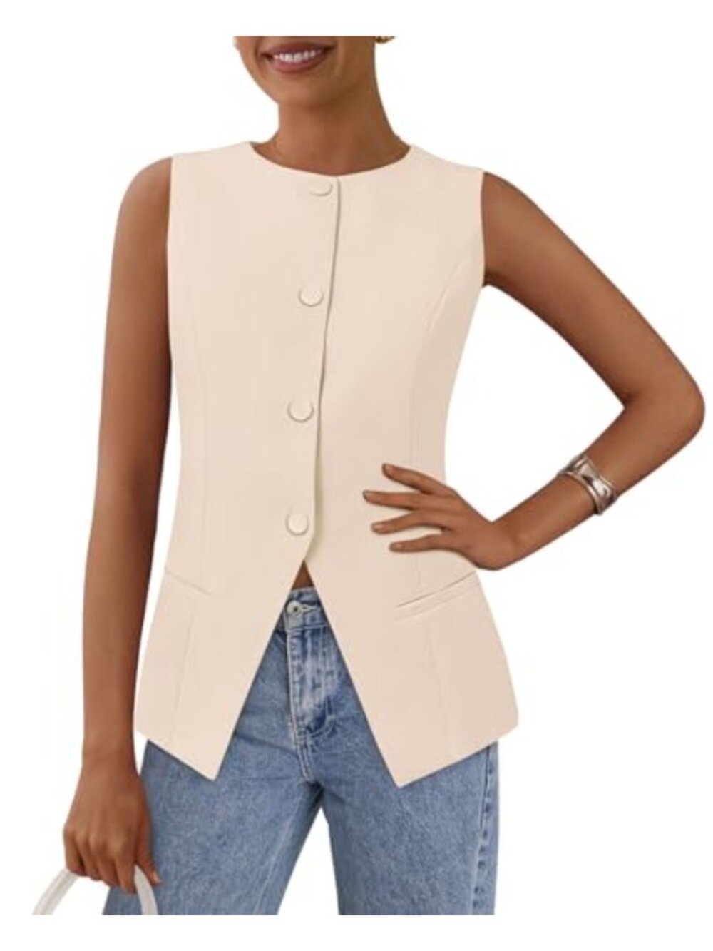 Women Tailored Suit Vest Business Casual Sleeveless Button Front Office Wear